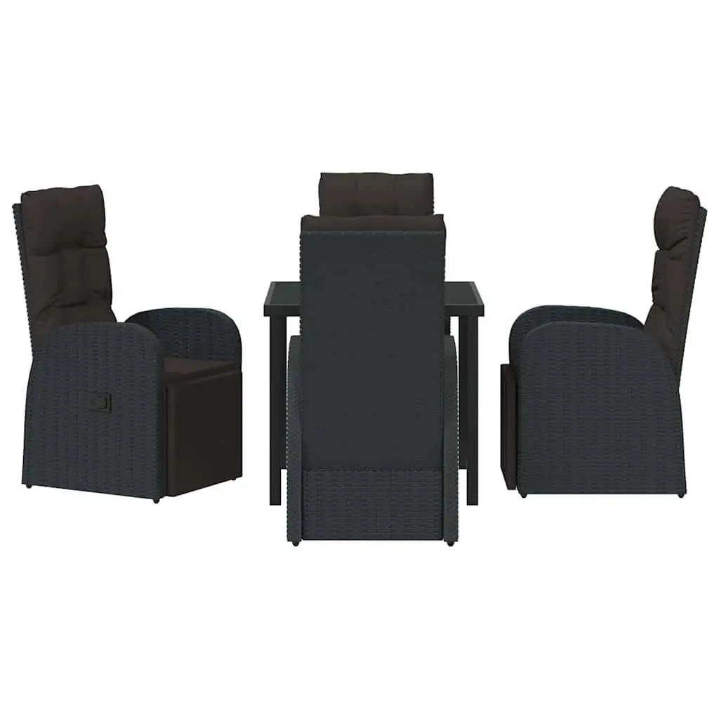 Outdoor Garden Dining Set 5 Pieces Black Poly Rattan Chair Table Patio Furniture