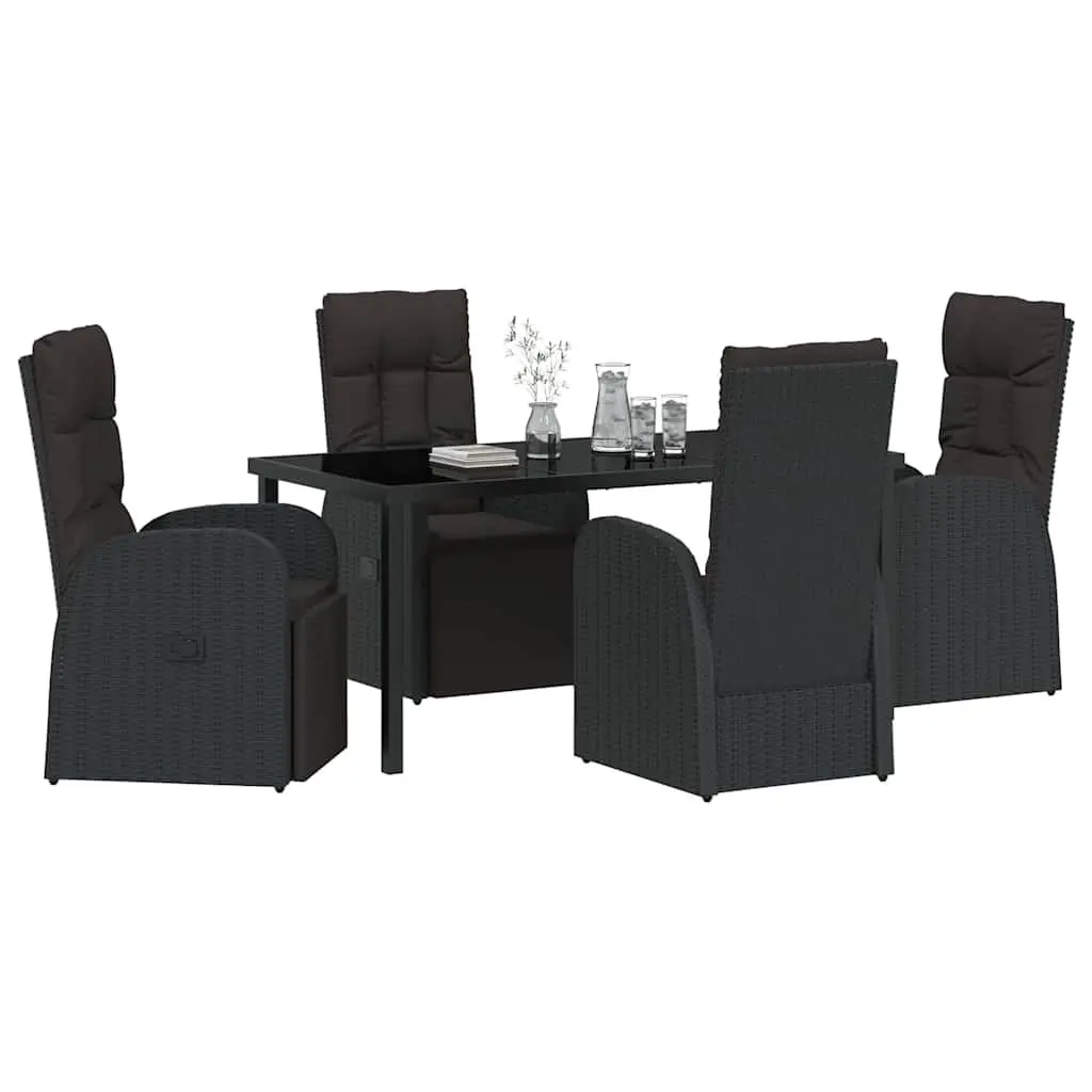 Outdoor Dining Set Poly Rattan 5 Pieces Black Garden Furniture Patio Table Chairs