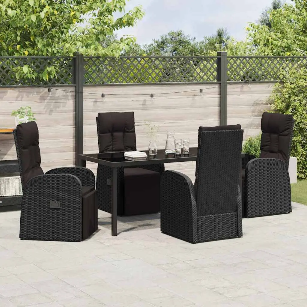 Outdoor Dining Set Poly Rattan 5 Pieces Black Garden Furniture Patio Table Chairs