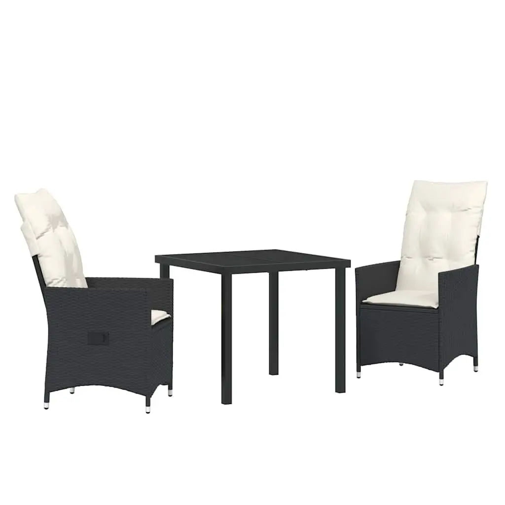 Garden Dining Set Poly Rattan 3 Piece Black Outdoor Patio Furniture