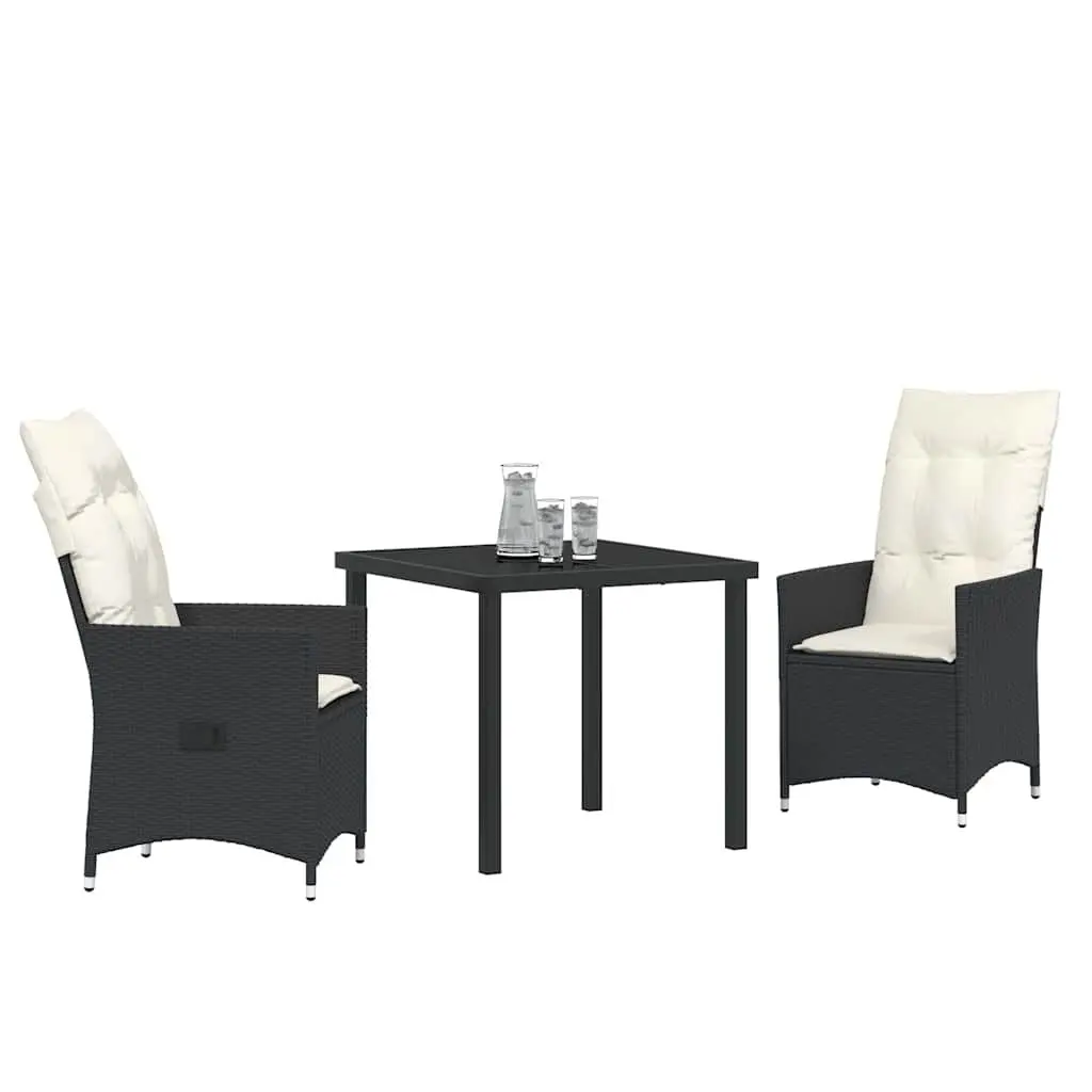 Garden Dining Set Poly Rattan 3 Piece Black Outdoor Patio Furniture