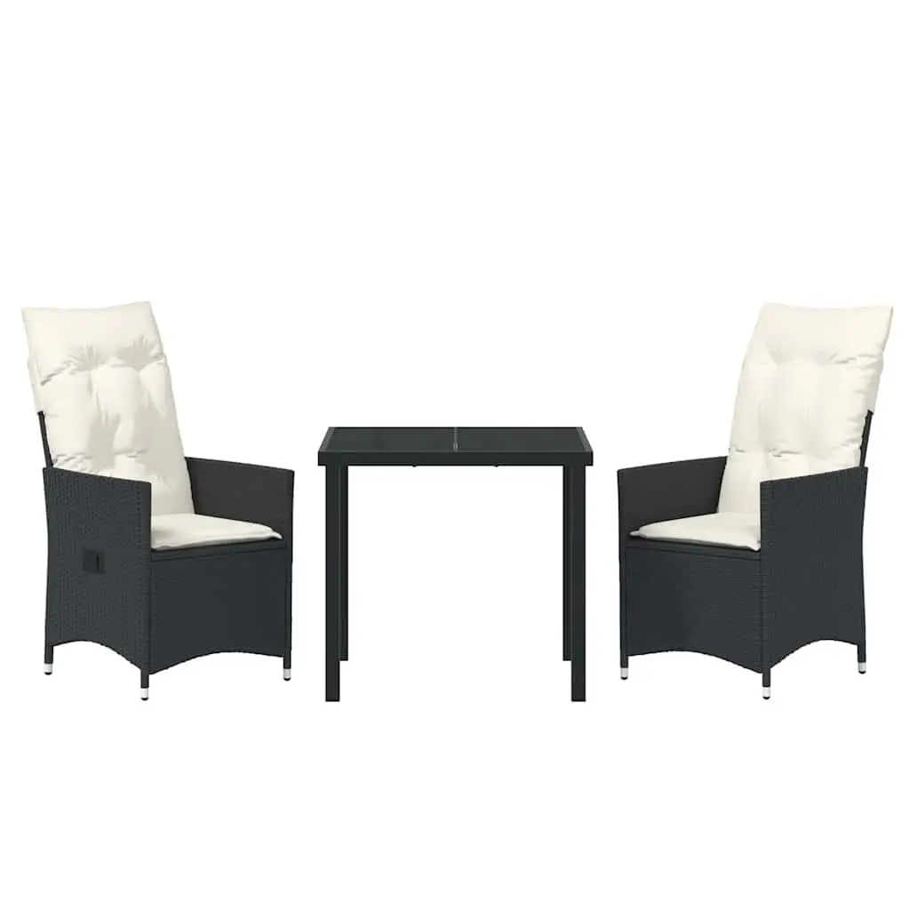Garden Dining Set Poly Rattan 3 Piece Black Outdoor Patio Furniture