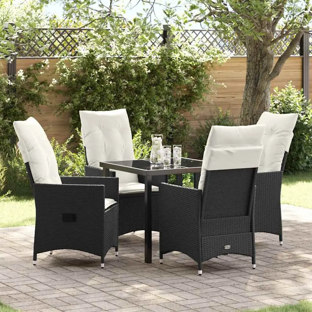 Outdoor Dining Set Poly Rattan 5 Pieces Black Garden Patio Furniture