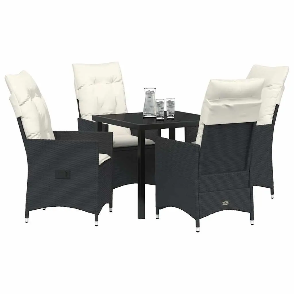 Outdoor Dining Set Poly Rattan 5 Pieces Black Garden Patio Furniture