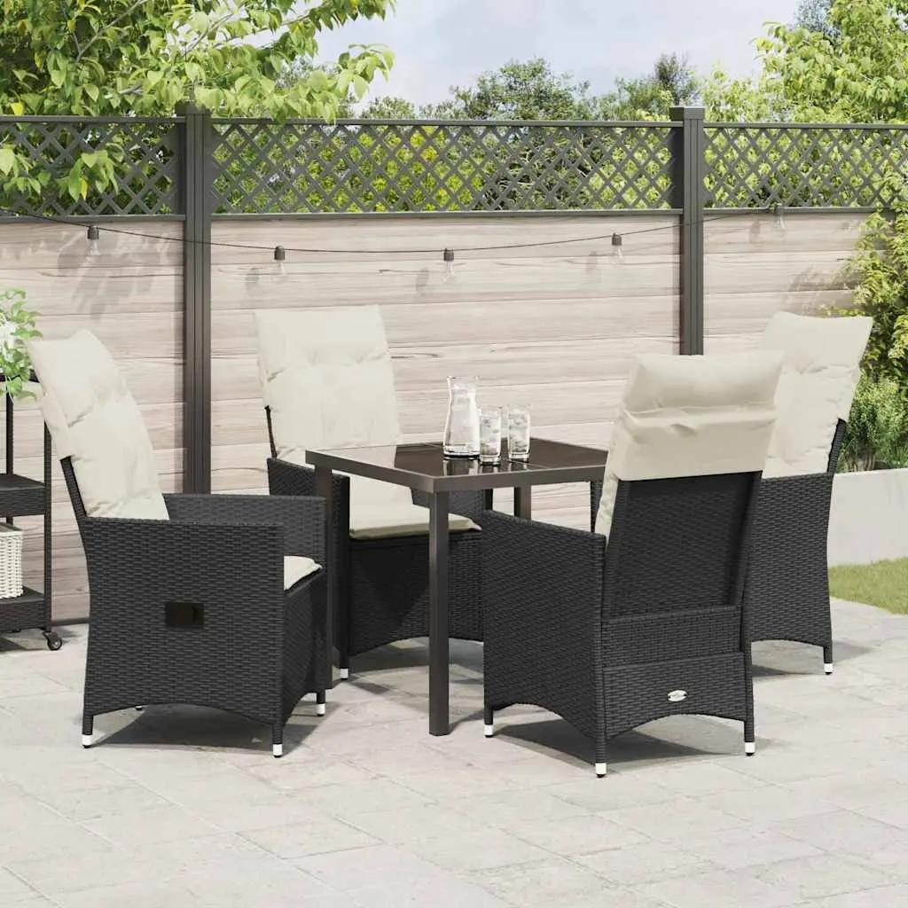 Outdoor Dining Set Poly Rattan 5 Pieces Black Garden Patio Furniture