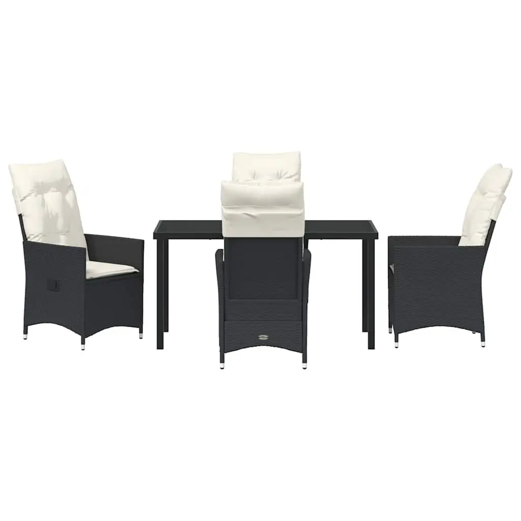 5 Piece Dining Set Black Poly Rattan Cushioned Patio Garden Furniture
