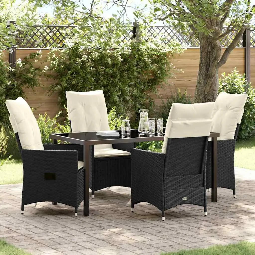 Outdoor Garden Dining Set 5 Piece Black Poly Rattan Patio Furniture with
