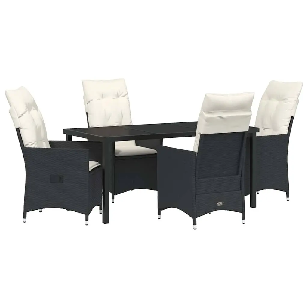 Outdoor Garden Dining Set 5 Piece Black Poly Rattan Patio Furniture with