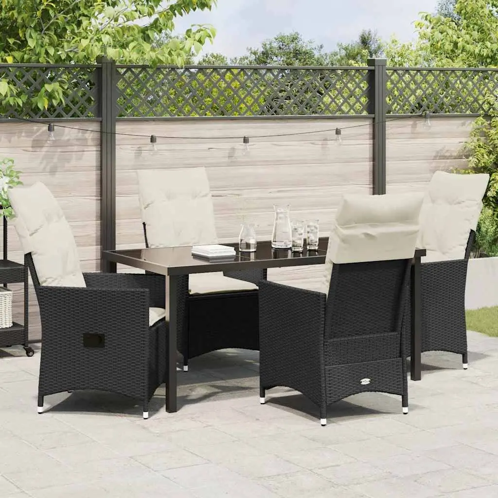 Outdoor Garden Dining Set 5 Piece Black Poly Rattan Patio Furniture with