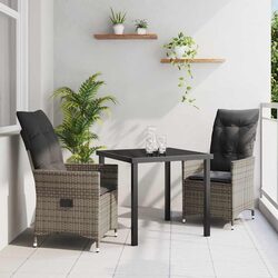 Functional 3 Piece Grey Garden Dining Set with Cushions