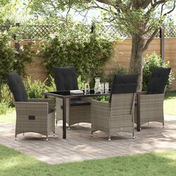 5 Piece Outdoor Patio Dining Set in Grey with Cushions