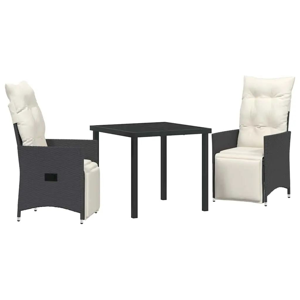 Outdoor Dining Set 3 Pieces Black Poly Rattan Garden Patio Furniture with