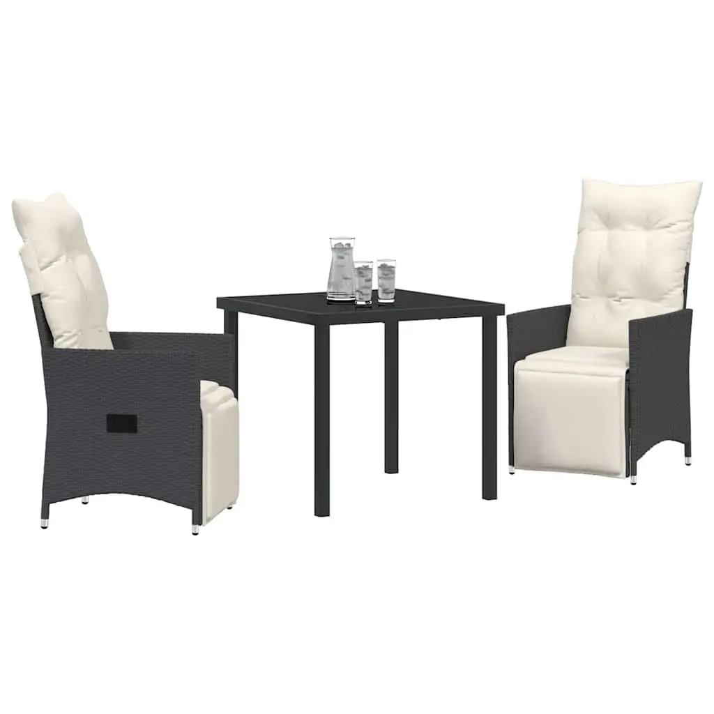 Outdoor Dining Set 3 Pieces Black Poly Rattan Garden Patio Furniture with