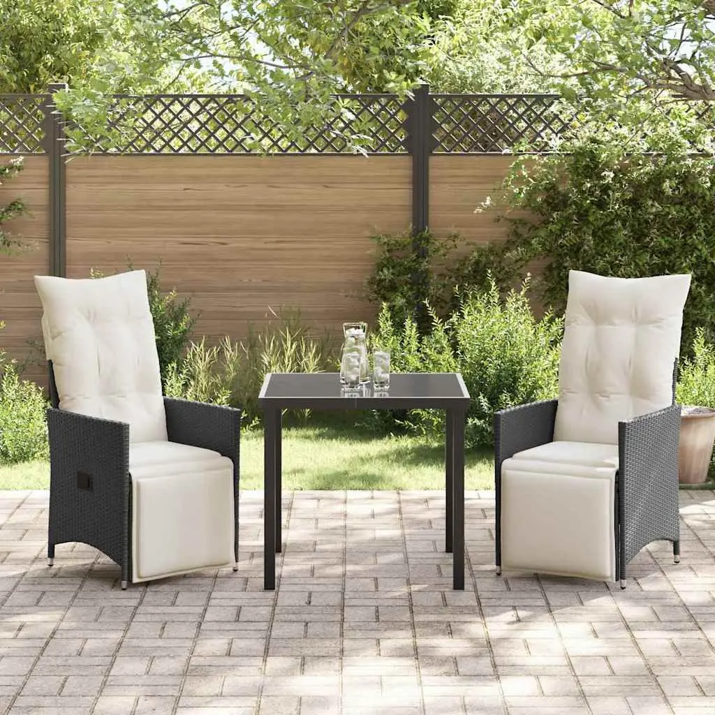 Outdoor Dining Set 3 Pieces Black Poly Rattan Garden Patio Furniture with