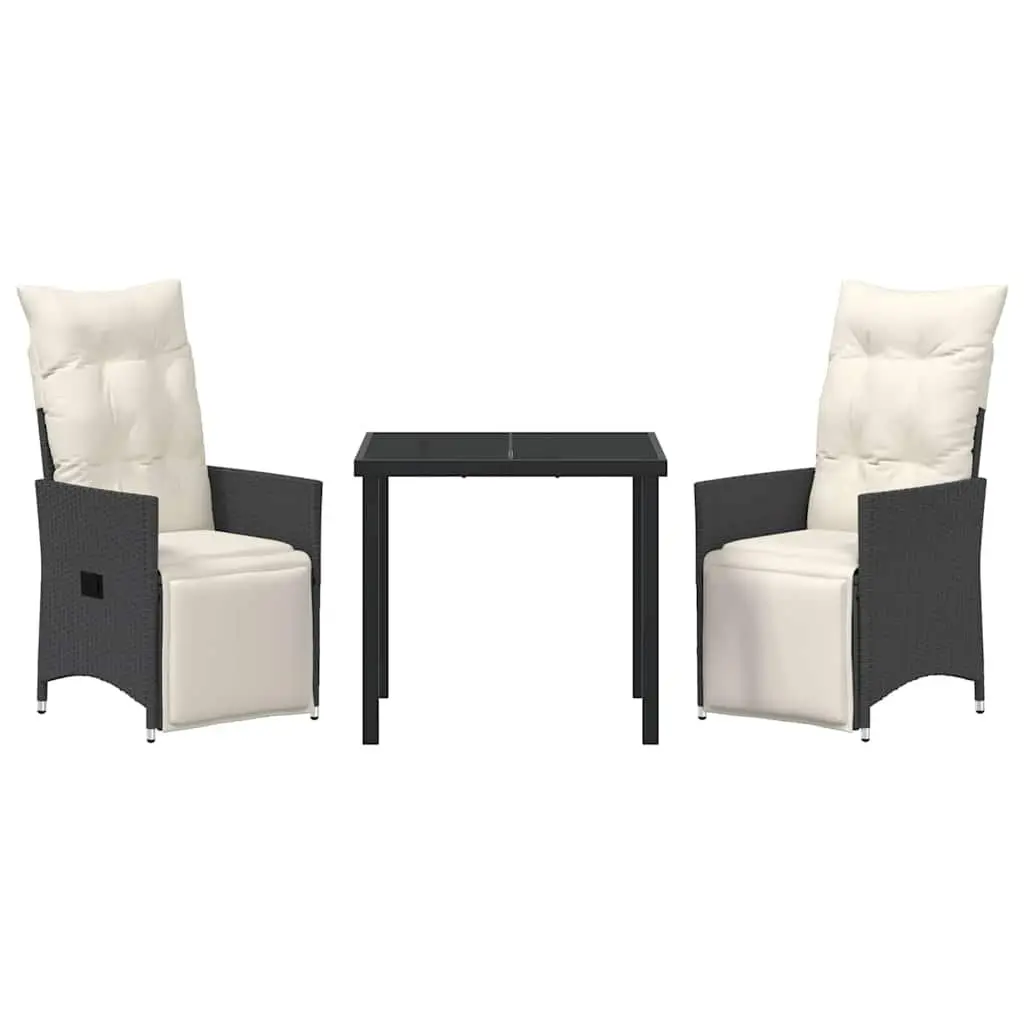 Outdoor Dining Set 3 Pieces Black Poly Rattan Garden Patio Furniture with