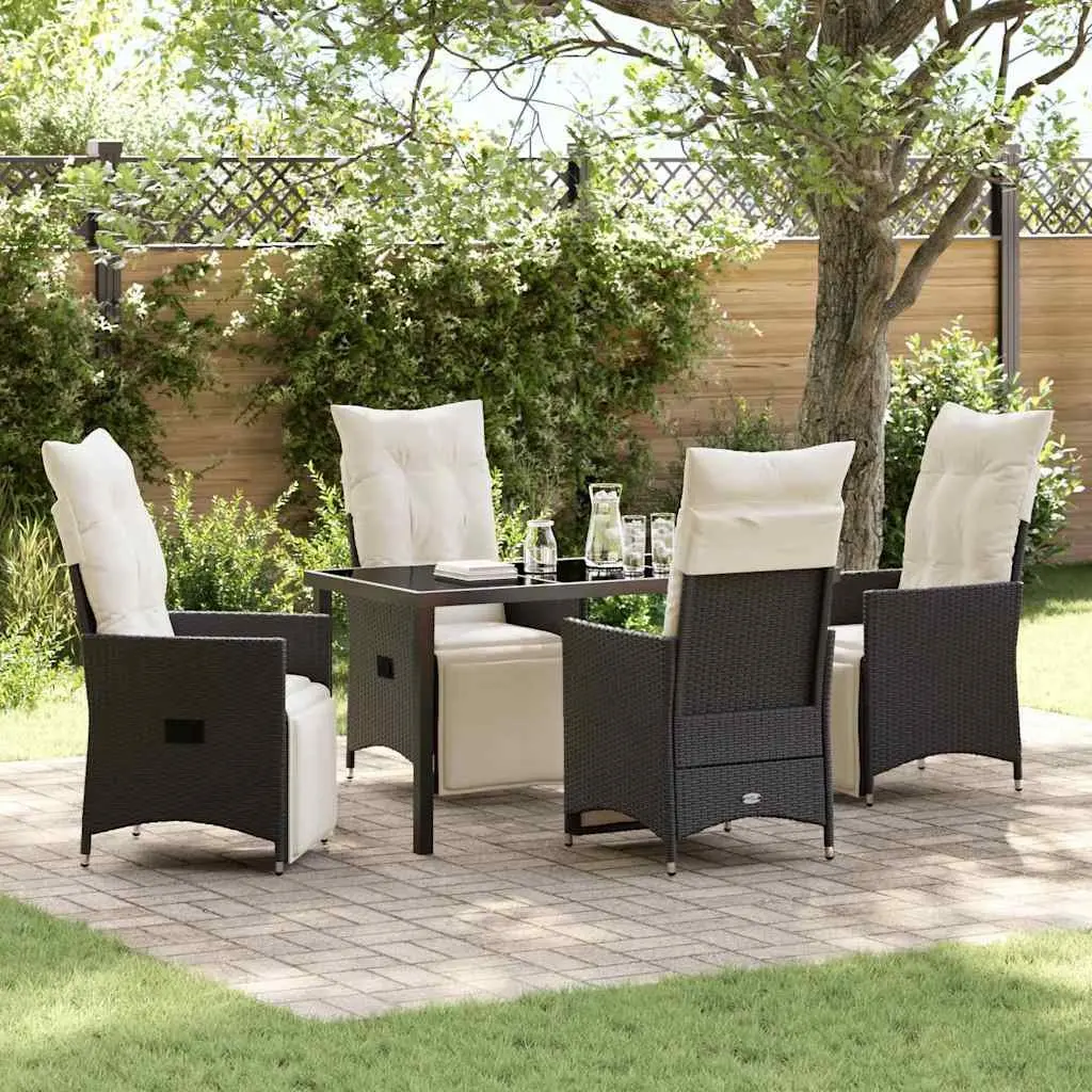 Outdoor Dining Set Poly Rattan 5 Piece Garden Furniture Black with Cushions