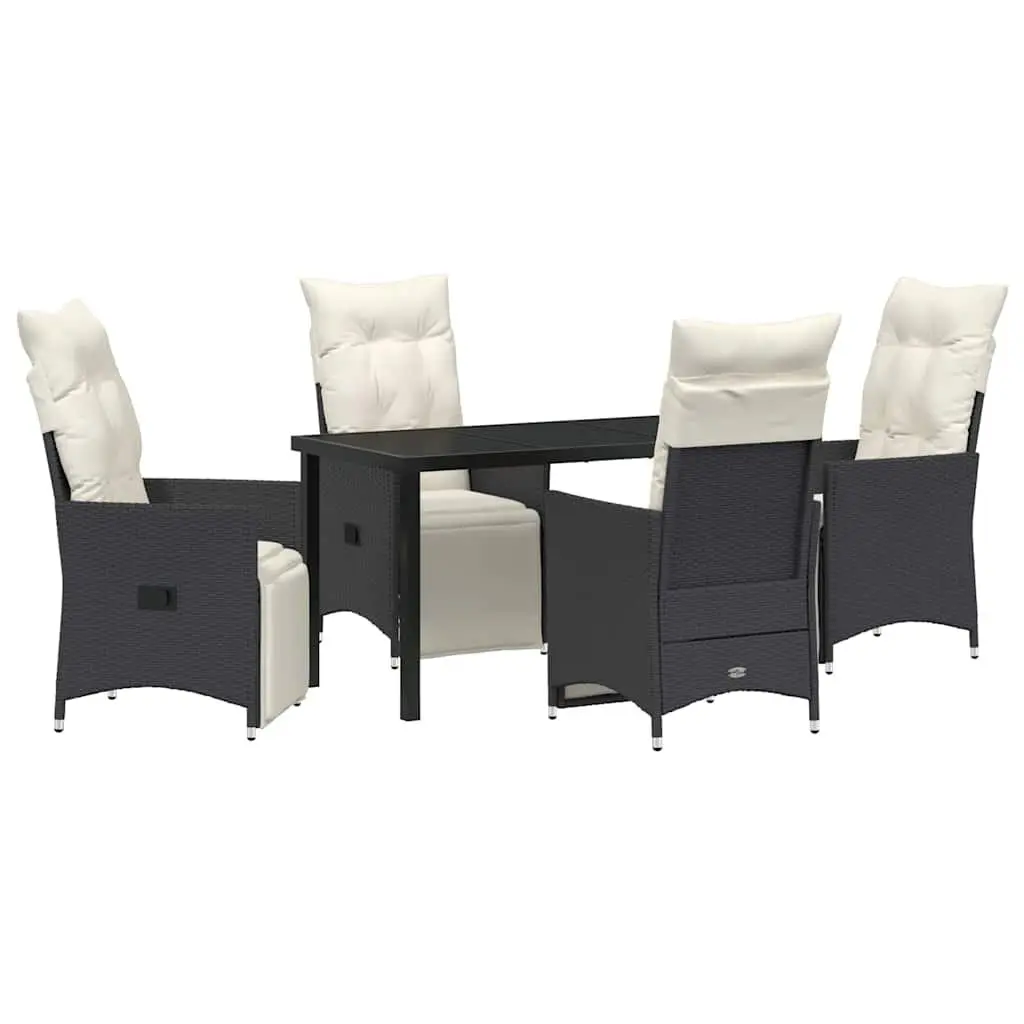 Outdoor Dining Set Poly Rattan 5 Piece Garden Furniture Black with Cushions