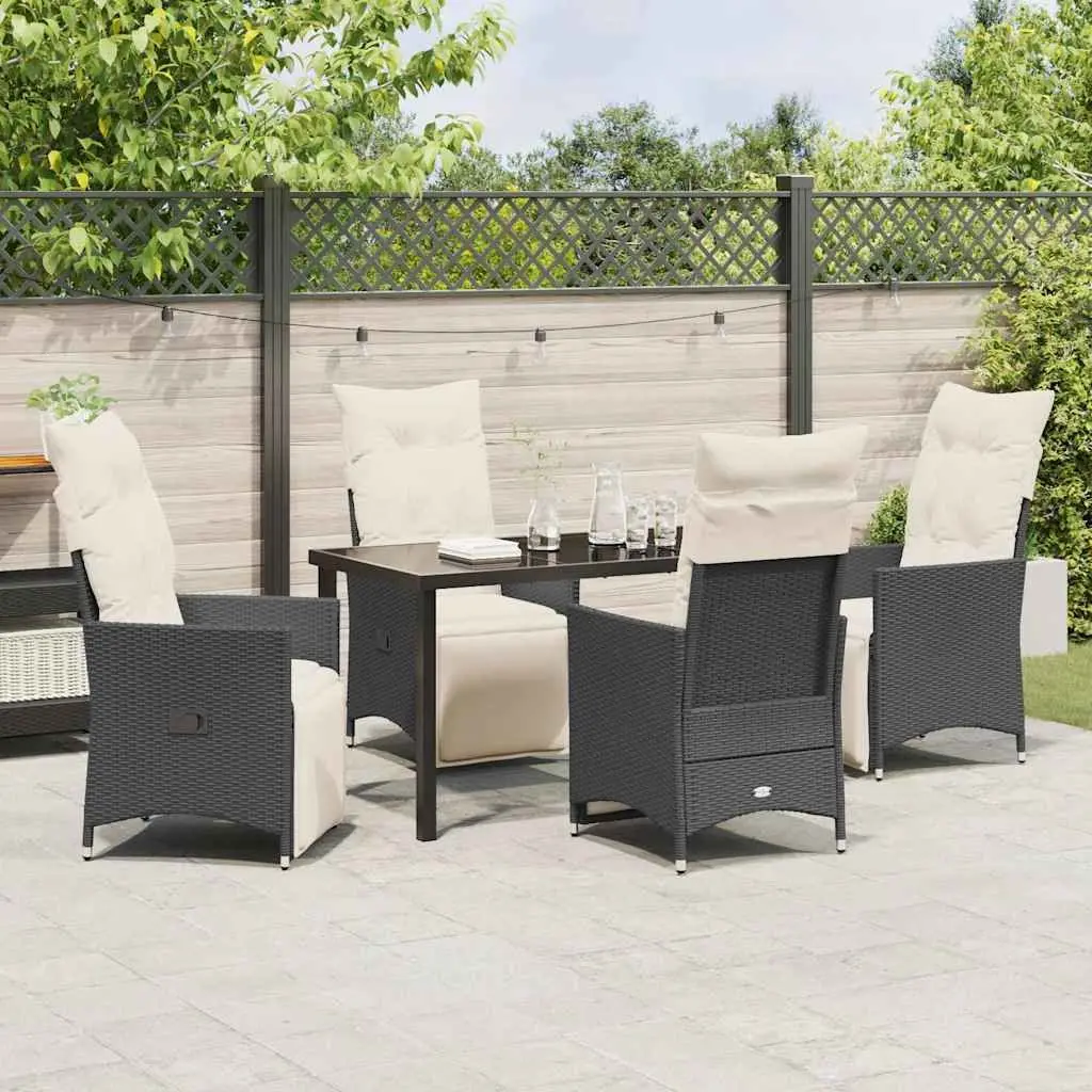 Outdoor Dining Set Poly Rattan 5 Piece Garden Furniture Black with Cushions