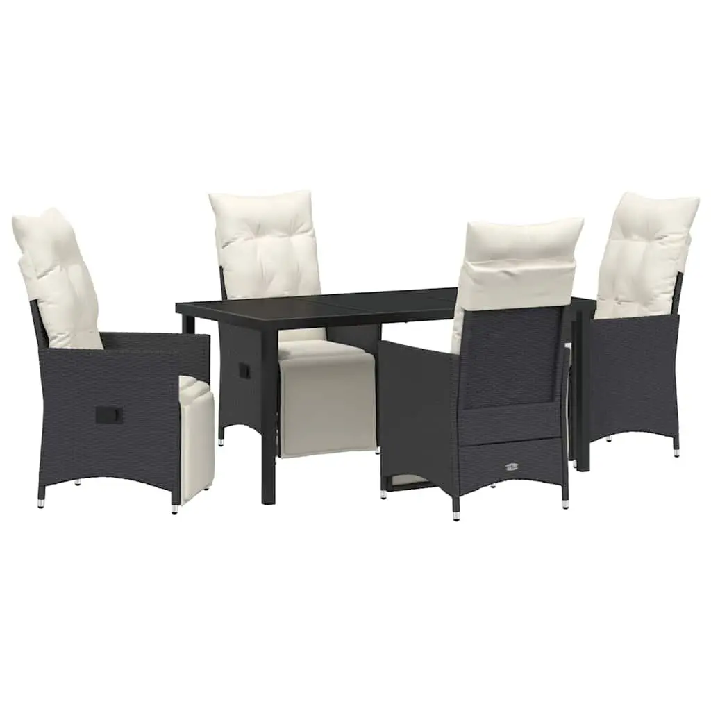 Outdoor Dining Set Poly Rattan 5 Piece Black with Tempered Glass Table and Cushions