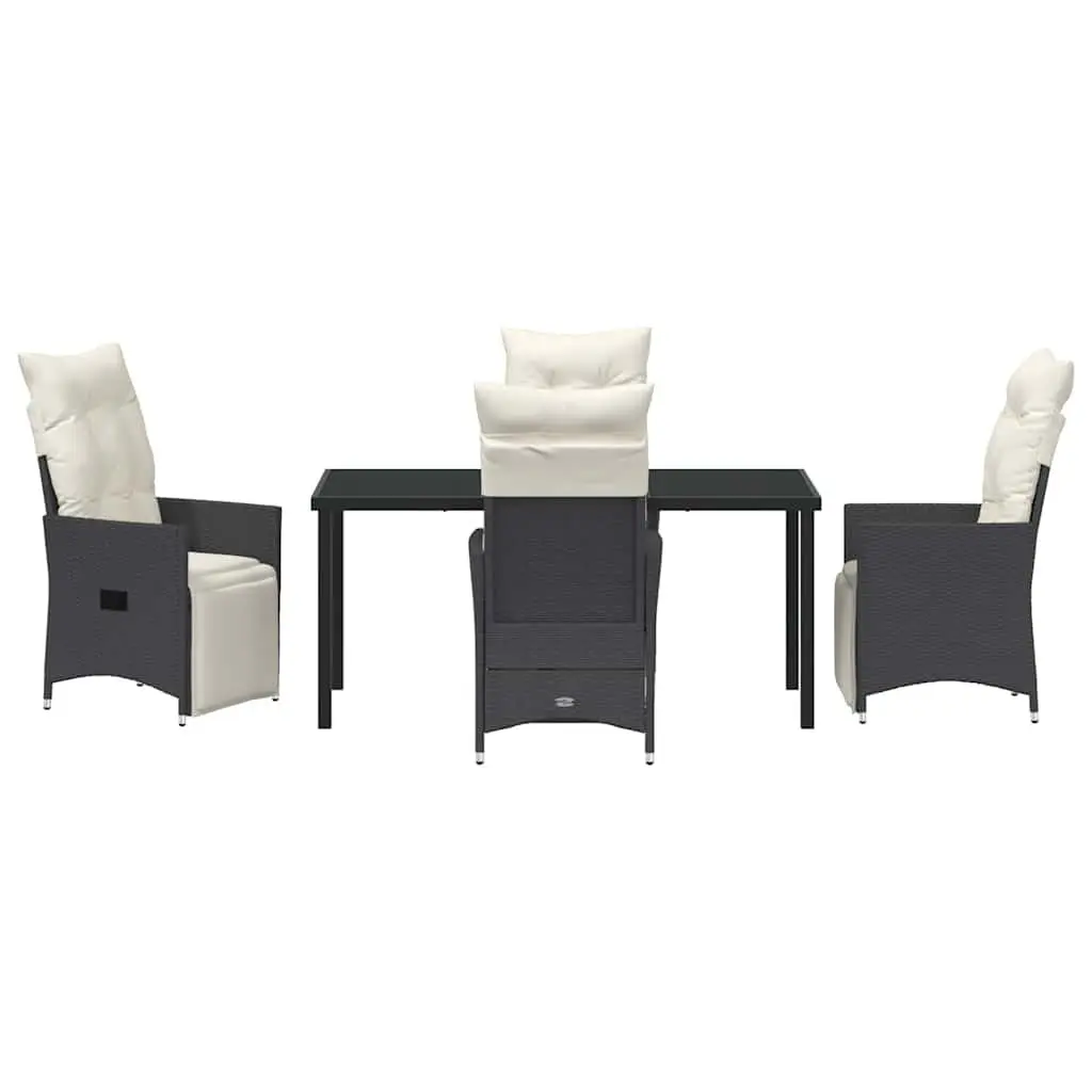 Outdoor Dining Set Poly Rattan 5 Piece Black with Tempered Glass Table and Cushions