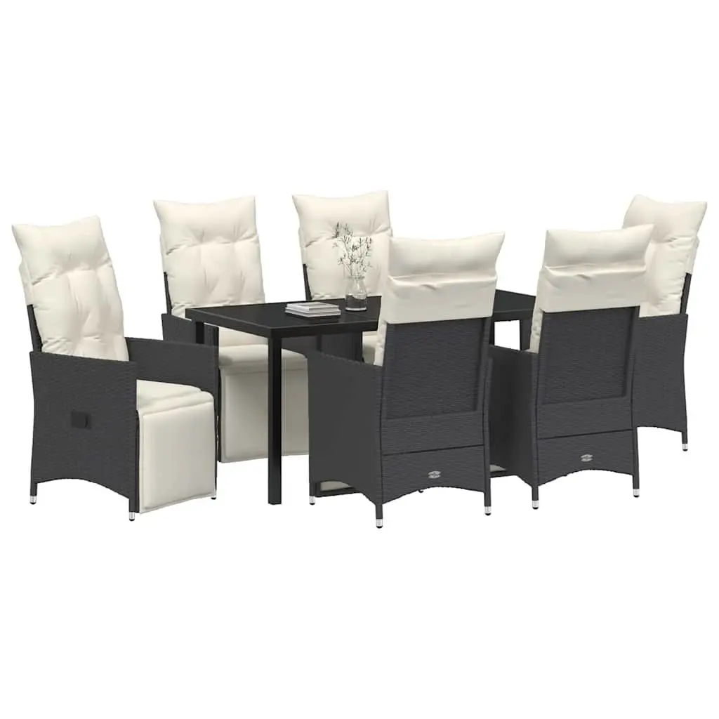 Outdoor Garden Dining Set Poly Rattan 7 Piece Black Patio Furniture