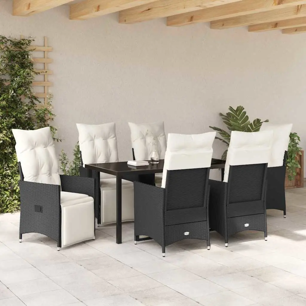 Outdoor Garden Dining Set Poly Rattan 7 Piece Black Patio Furniture