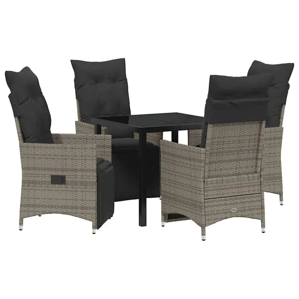 Garden Dining Set 5 Pieces Grey Poly Rattan Patio Furniture with Cushions