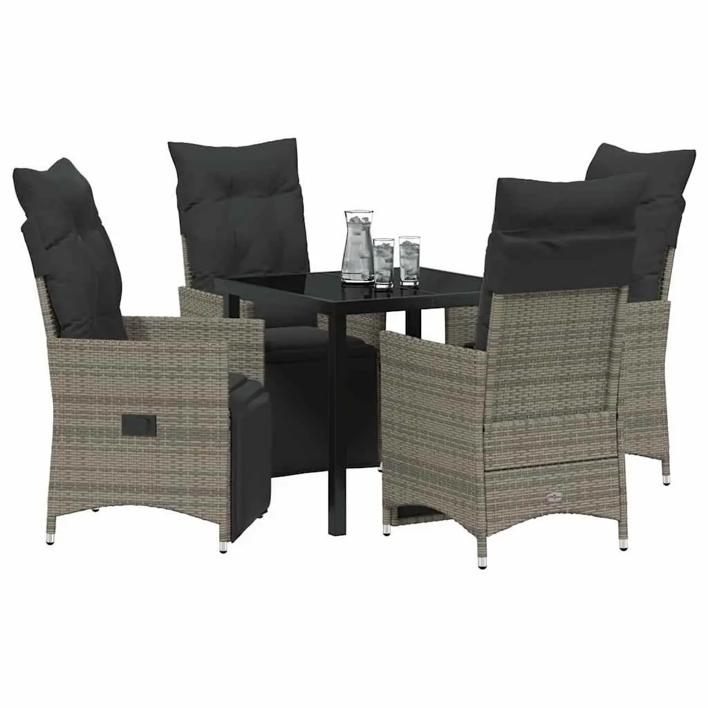 Garden Dining Set 5 Pieces Grey Poly Rattan Patio Furniture with Cushions