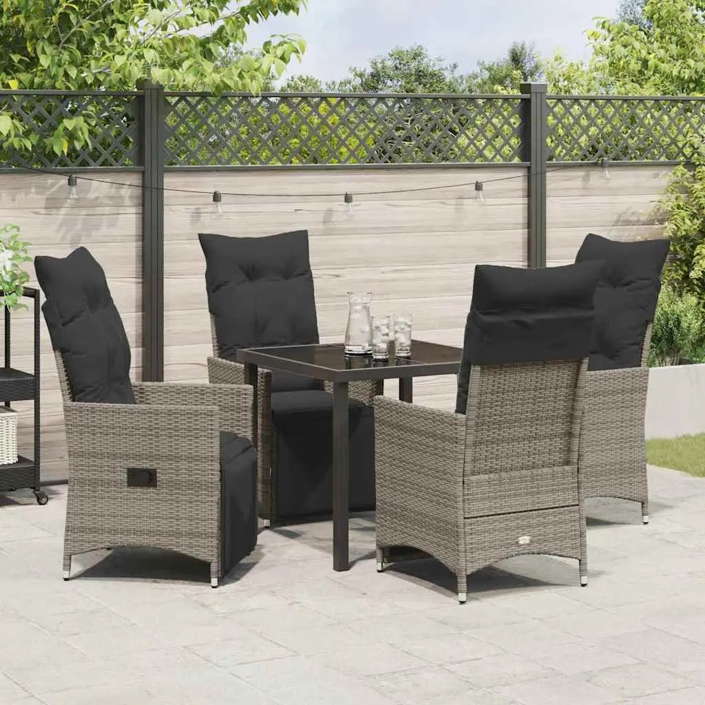 Garden Dining Set 5 Pieces Grey Poly Rattan Patio Furniture with Cushions