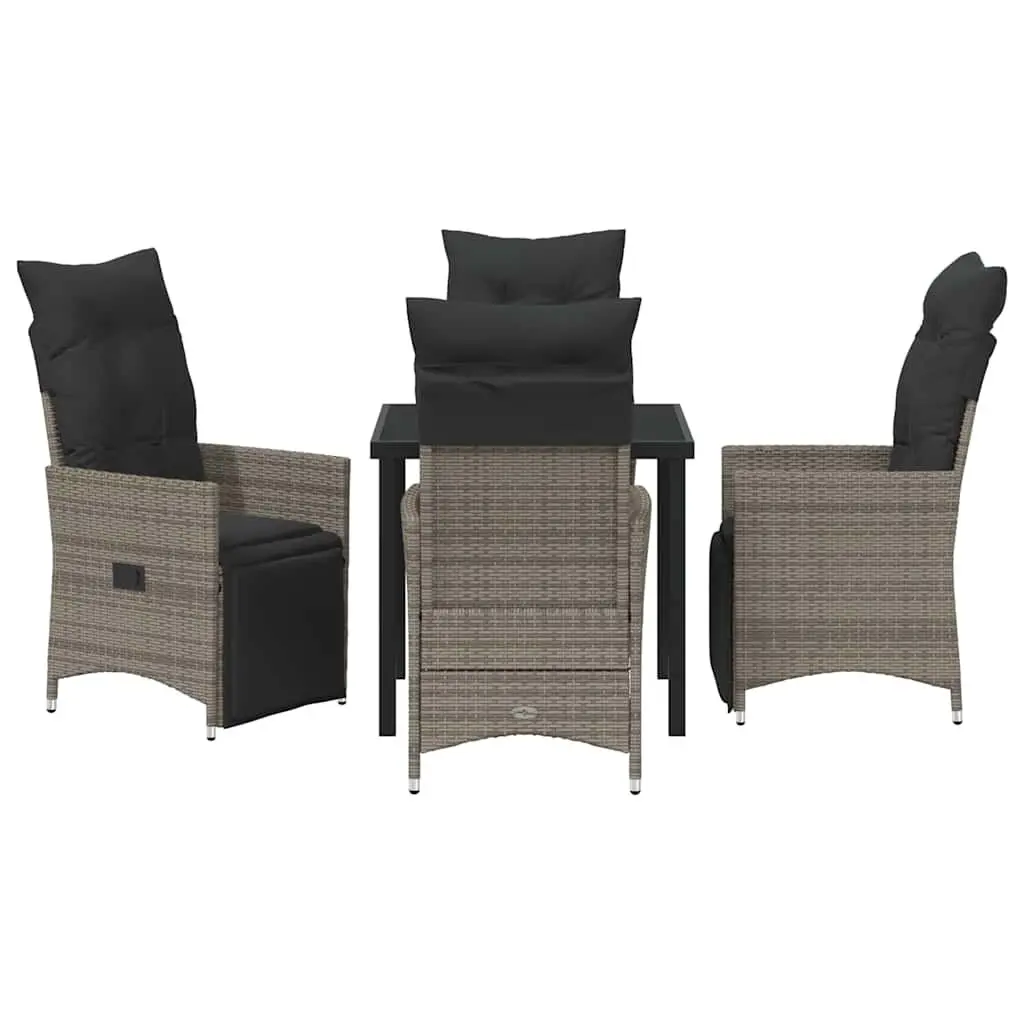 Garden Dining Set 5 Pieces Grey Poly Rattan Patio Furniture with Cushions