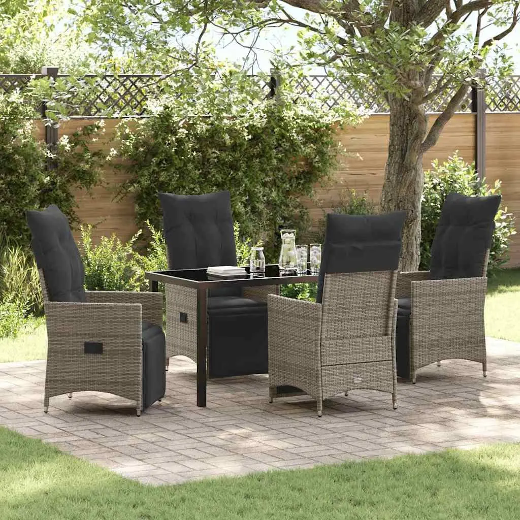 Outdoor Dining Set Poly Rattan 5 Pieces Grey Patio Furniture