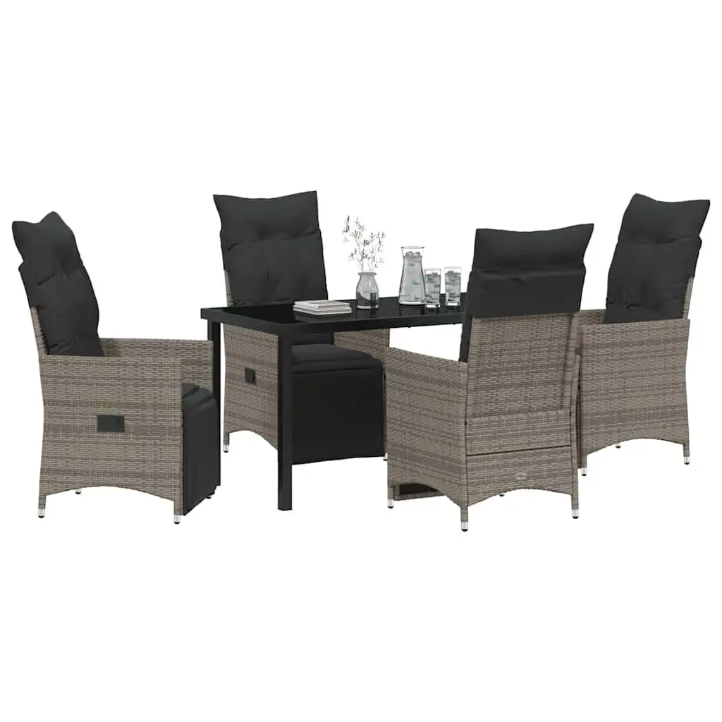 Outdoor Dining Set Poly Rattan 5 Pieces Grey Patio Furniture