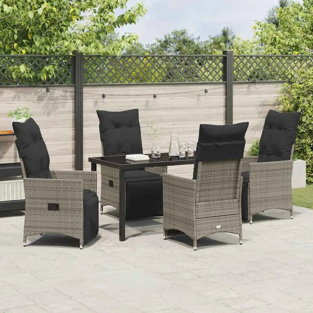 Outdoor Dining Set Poly Rattan 5 Pieces Grey Patio Furniture