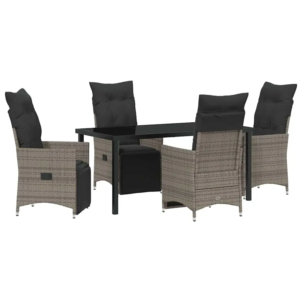 5 Piece Outdoor Garden Dining Set Grey Poly Rattan Patio Furniture with Cushions