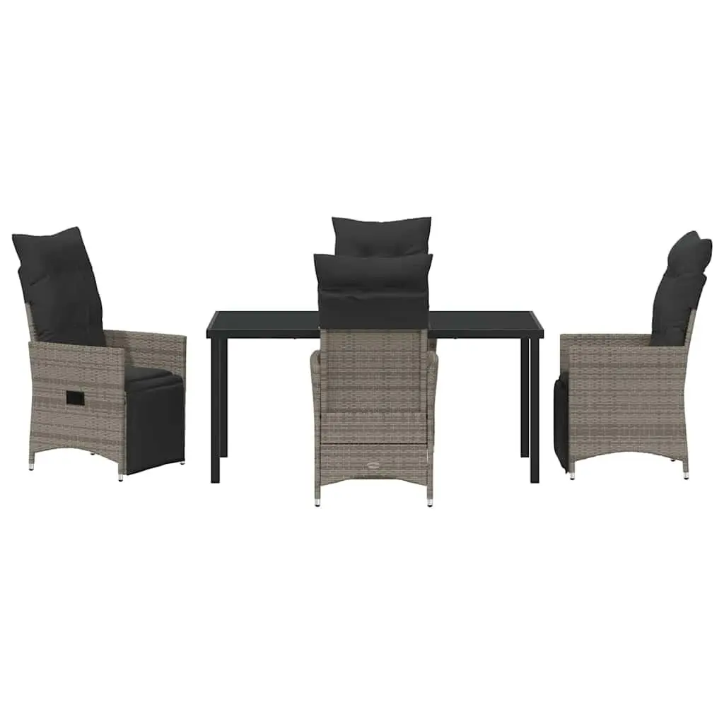 5 Piece Outdoor Garden Dining Set Grey Poly Rattan Patio Furniture with Cushions