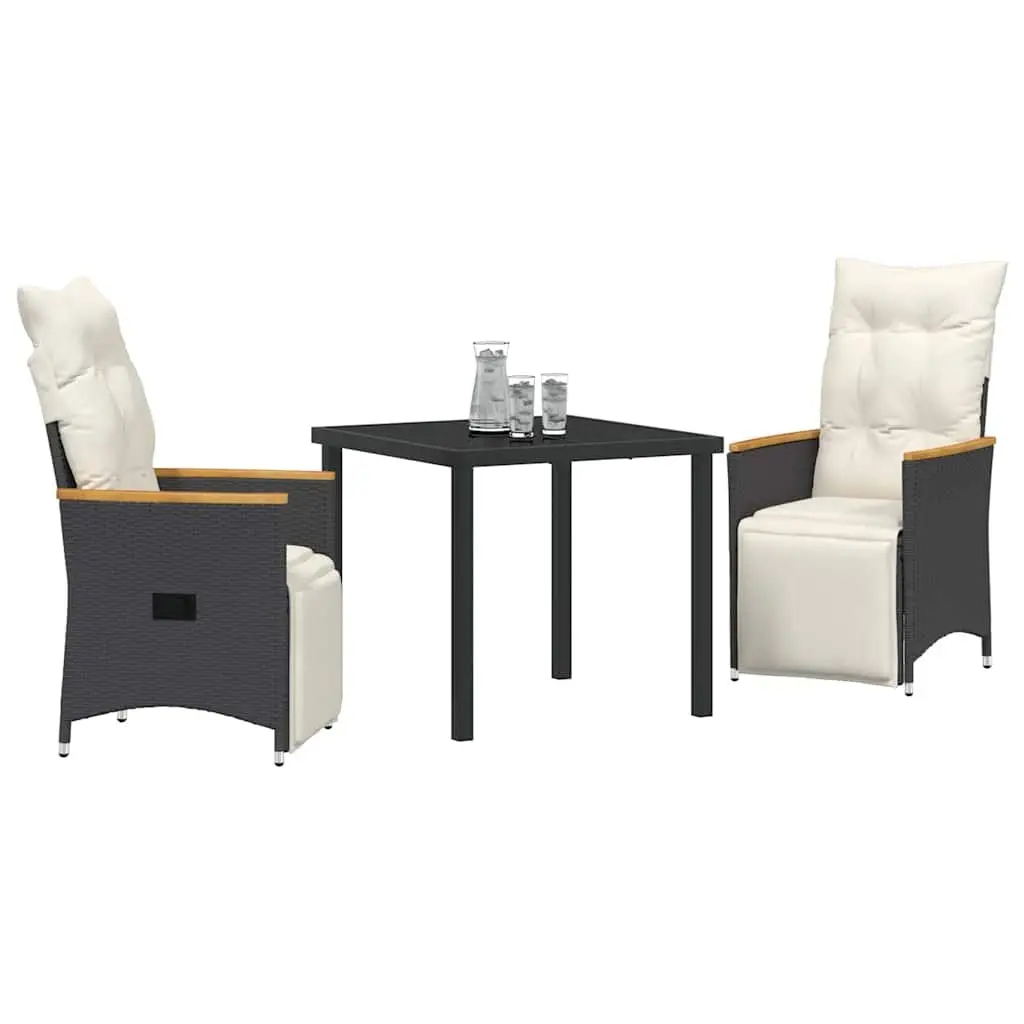 Garden Dining Set Poly Rattan 3 Piece Outdoor Furniture Black with Cushions