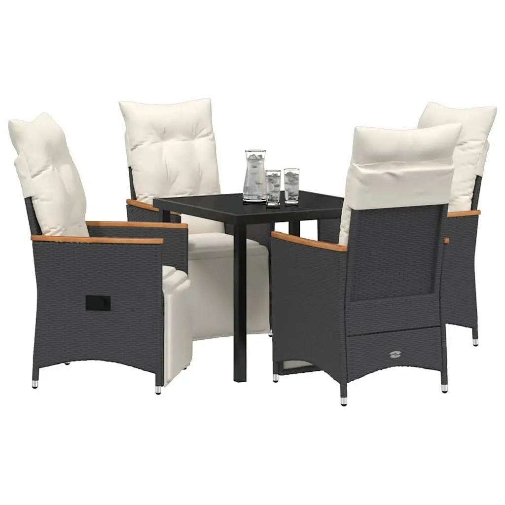 5 Piece Garden Dining Set Poly Rattan Black Outdoor Furniture with Steel Frame and Tempered Glass Top