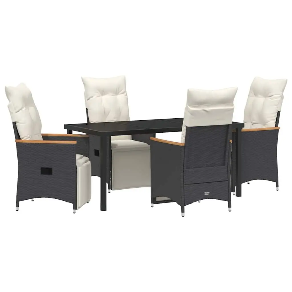 Outdoor Dining Set Poly Rattan 5 Piece Black Garden Furniture with Cushions