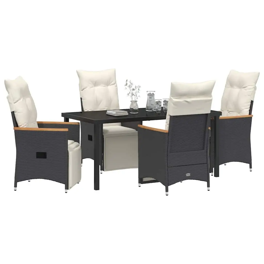 Outdoor Dining Set Poly Rattan 5 Piece Black Garden Furniture with Cushions