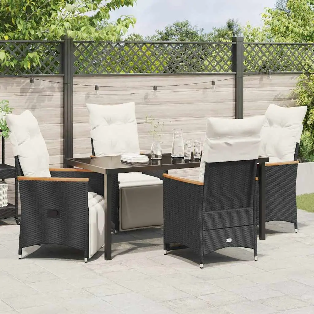 Outdoor Dining Set Poly Rattan 5 Piece Black Garden Furniture with Cushions