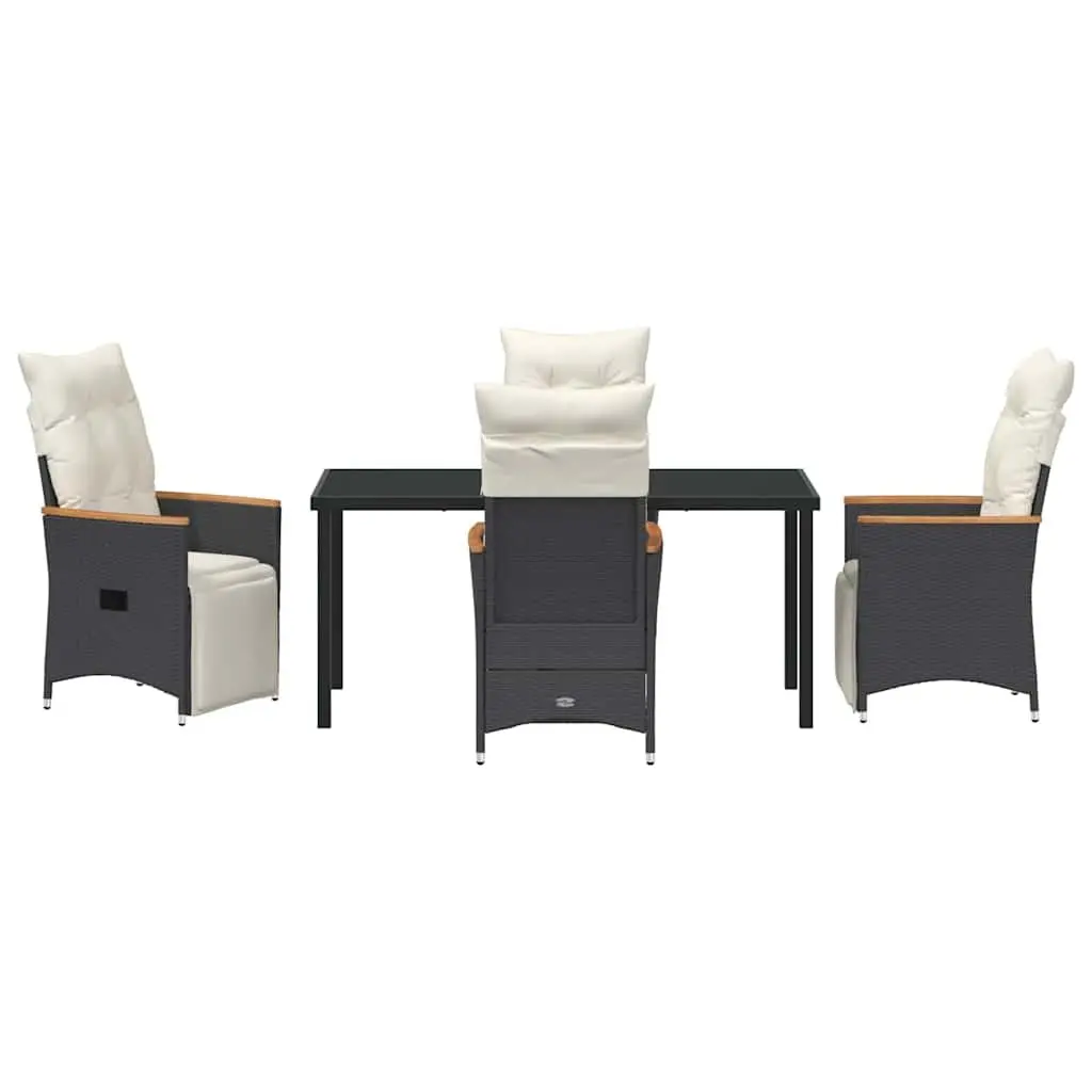 Outdoor Dining Set Poly Rattan 5 Piece Black Garden Furniture with Cushions