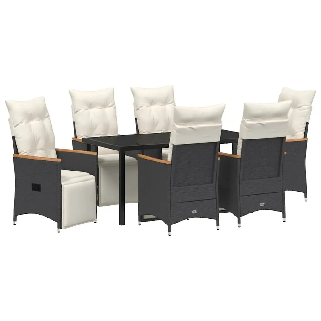 Outdoor Dining Set Poly Rattan 7 Piece Black Garden Furniture with Cushions