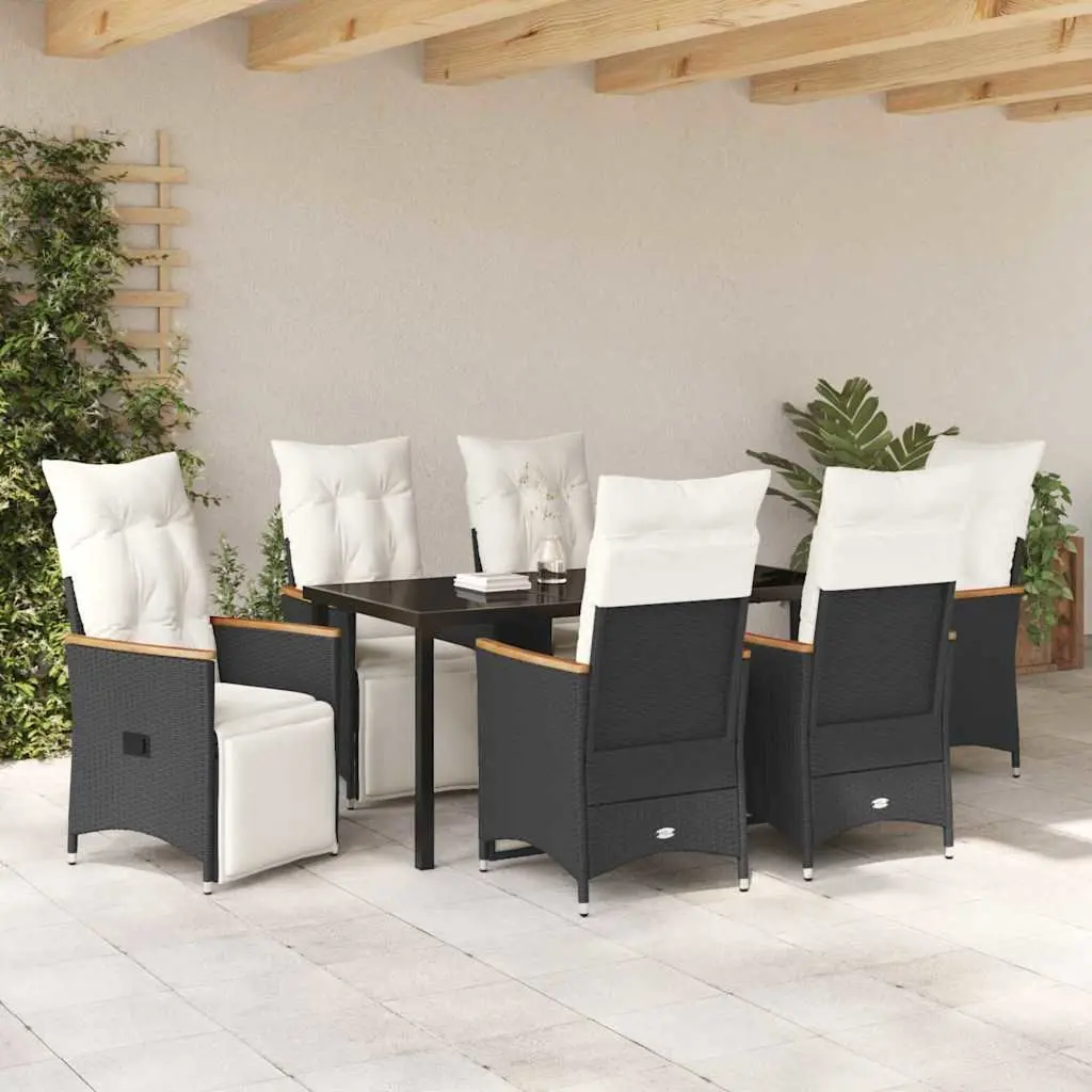 Outdoor Dining Set Poly Rattan 7 Piece Black Garden Furniture with Cushions