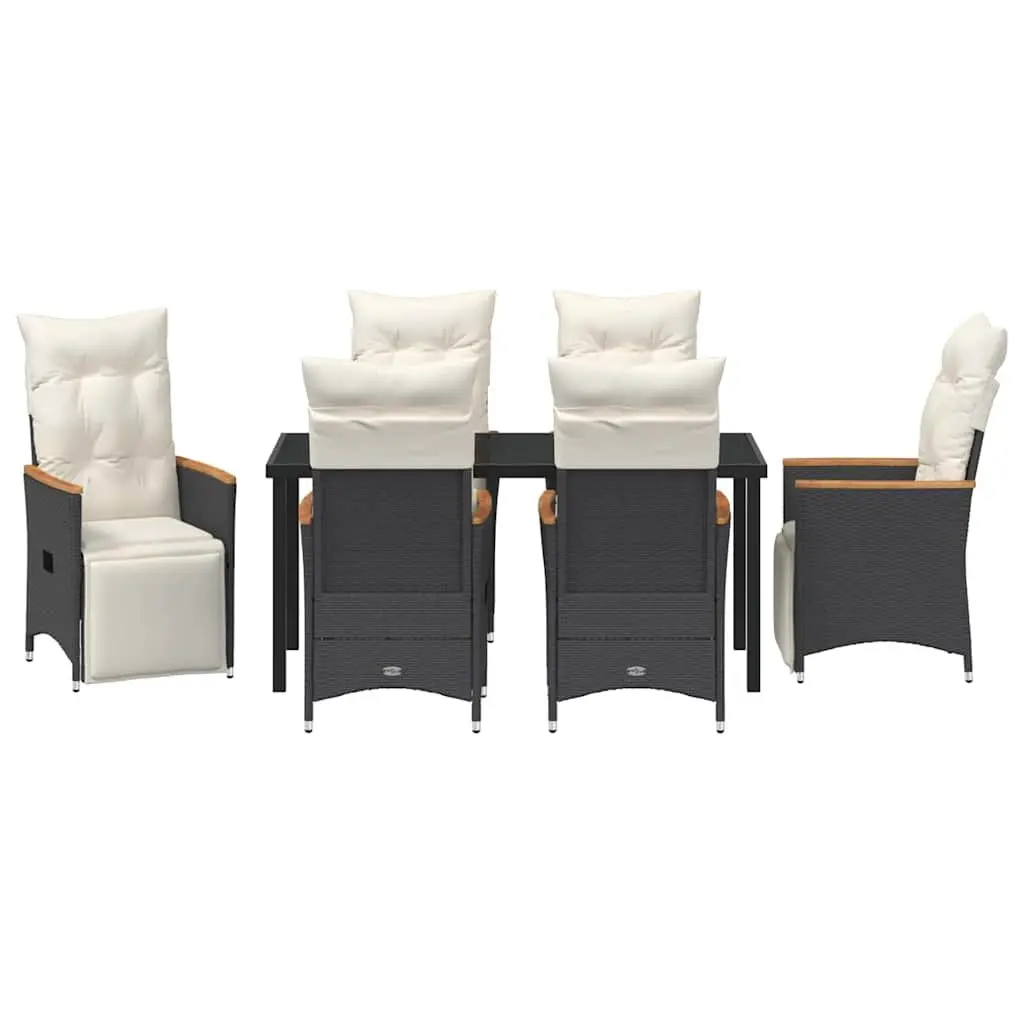 Outdoor Dining Set Poly Rattan 7 Piece Black Garden Furniture with Cushions