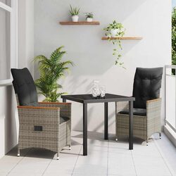 3-Piece Grey Poly Rattan Outdoor Furniture Set