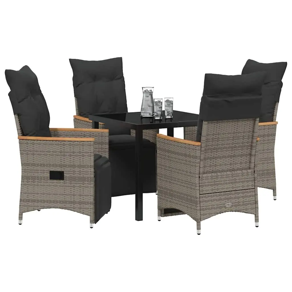 Garden Dining Set 5pcs Grey Poly Rattan Outdoor Furniture with Cushions