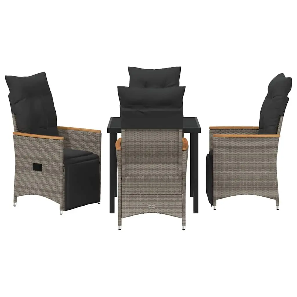 Garden Dining Set 5pcs Grey Poly Rattan Outdoor Furniture with Cushions