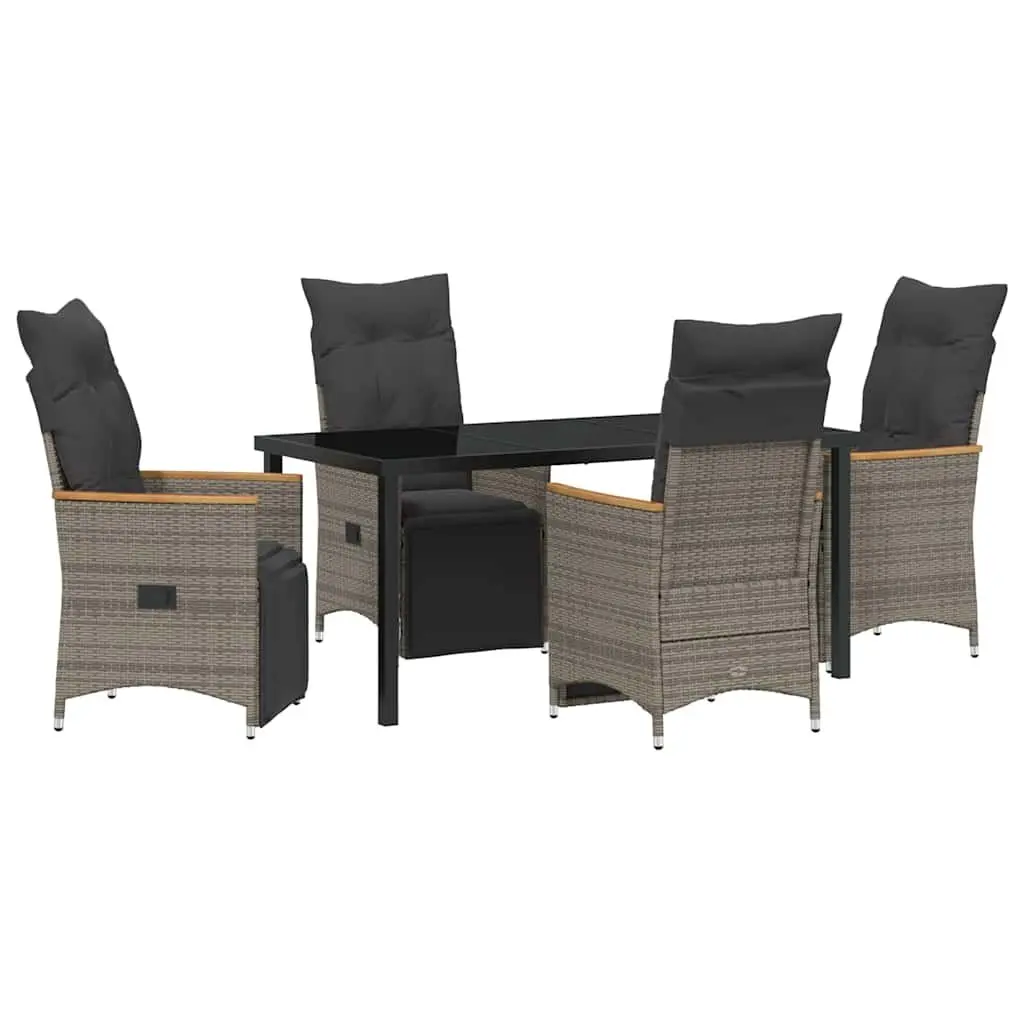 Garden Dining Set 5 Pieces Grey Poly Rattan Outdoor Furniture with Cushions