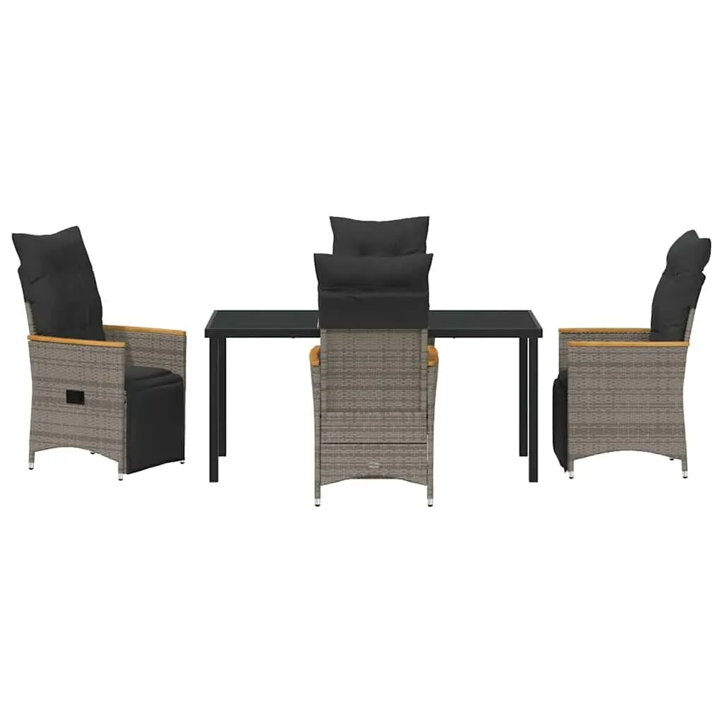Garden Dining Set 5 Pieces Grey Poly Rattan Outdoor Furniture with Cushions