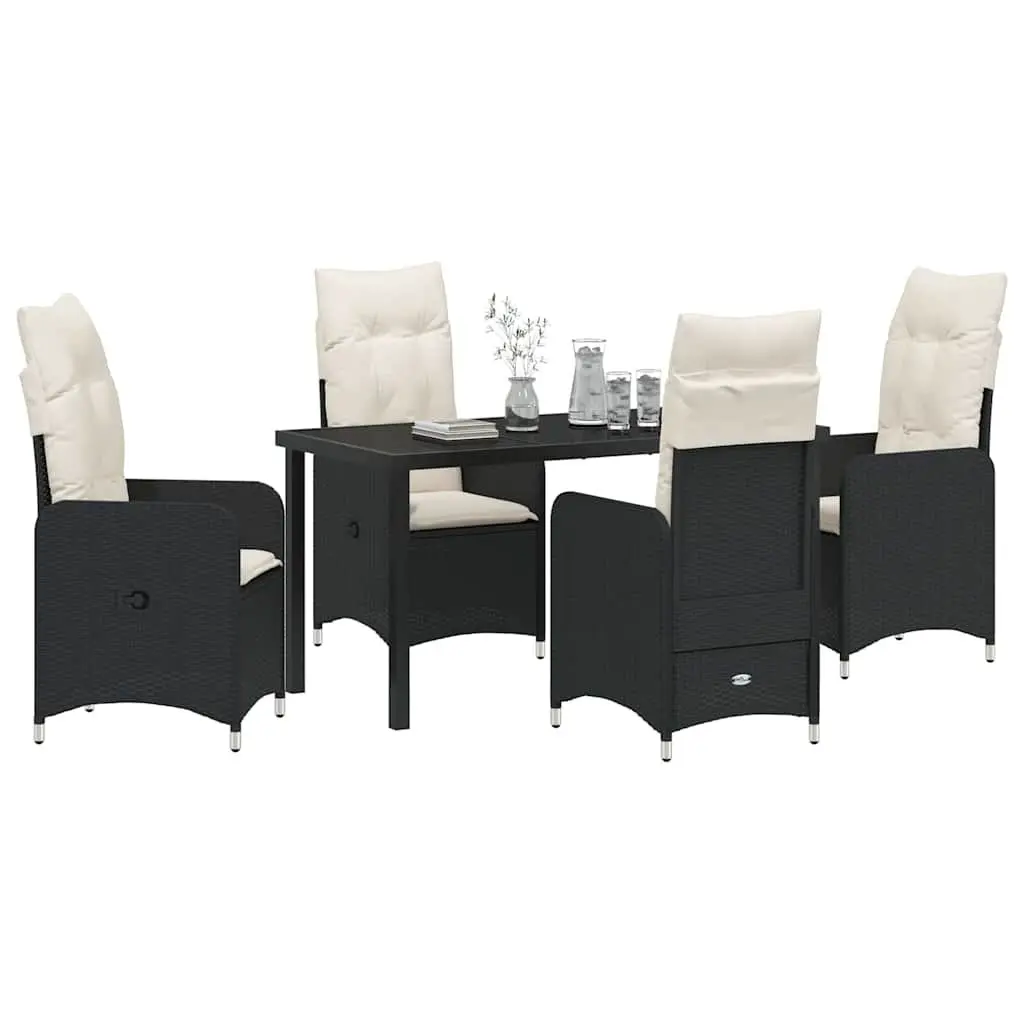 Garden Dining Set 5 Pcs Black Outdoor Furniture Table Chairs Cushions Backrest